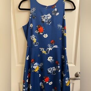 Banana Republic Navy Floral Sleeveless A-Line Dress with Red & Yellow Accents